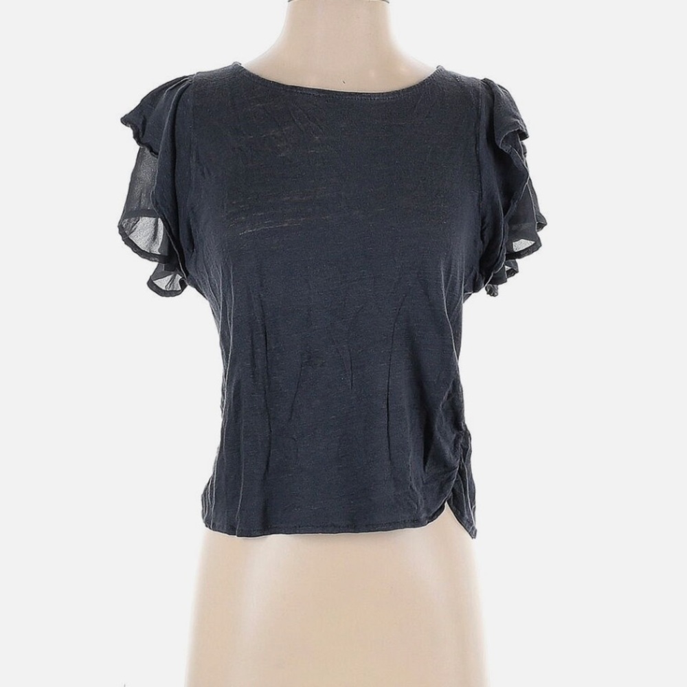 NWOT Anthropologie eri + ali gray short ruffle sleeve top